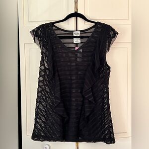 NWT Vocal Black Mesh Ruffle Bathing Suit Cover Up Top Dress